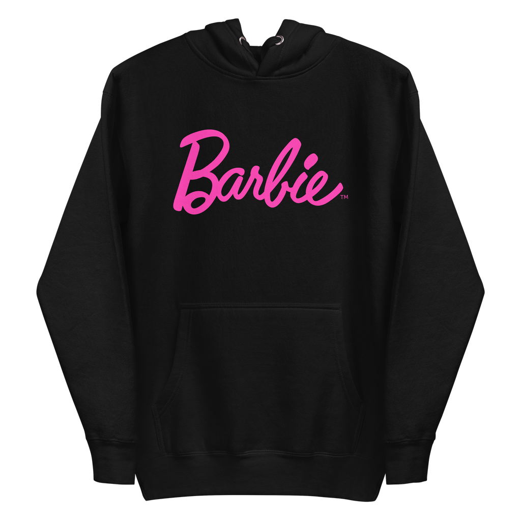 Barbie Script Logo Unisex Crew Black Hoodie, image size:1024x1024