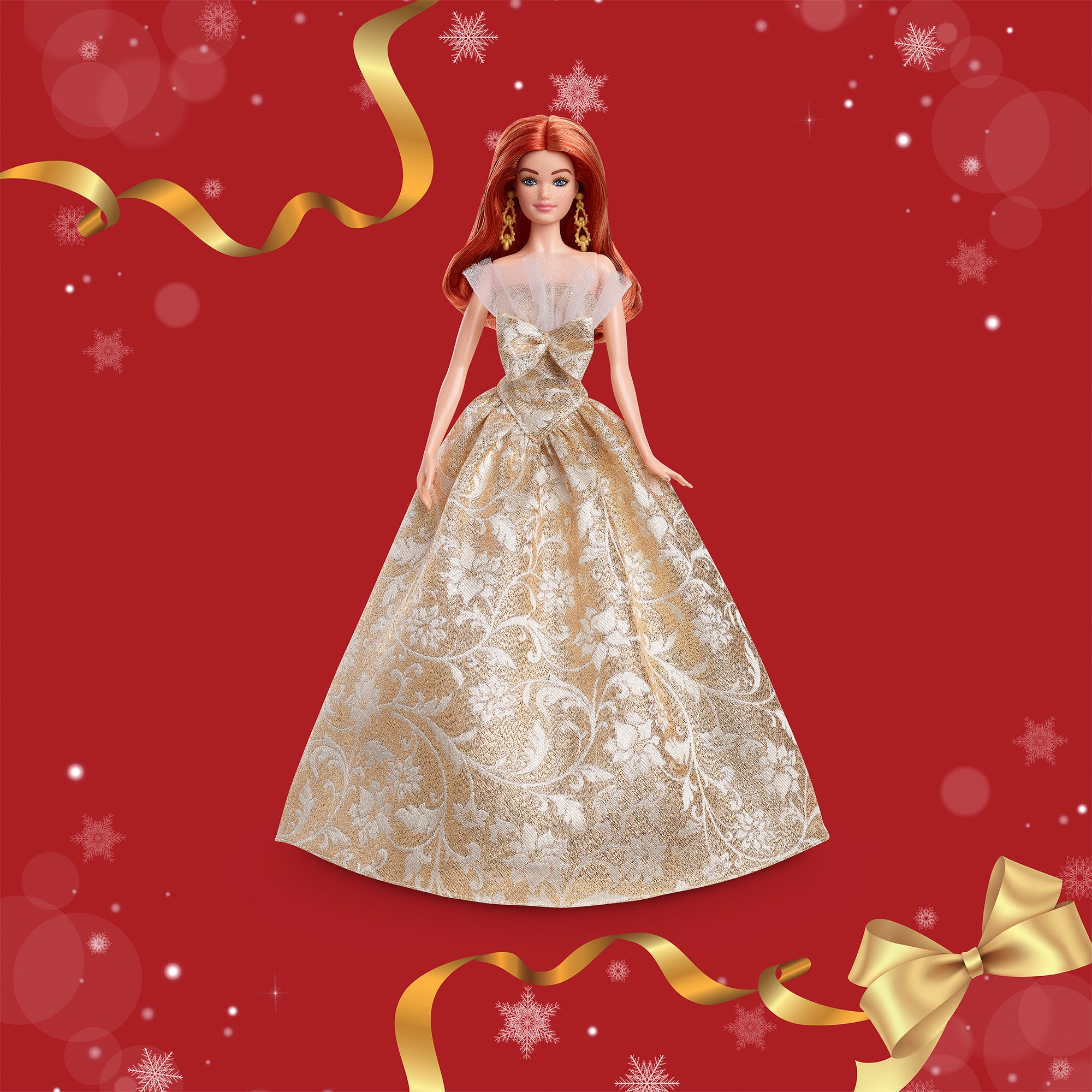 holiday barbie red and gold dress Vintage Barbie Doll Red Gold Holiday Dress Sparkly Gown Outfit Clothes w/ Brooch