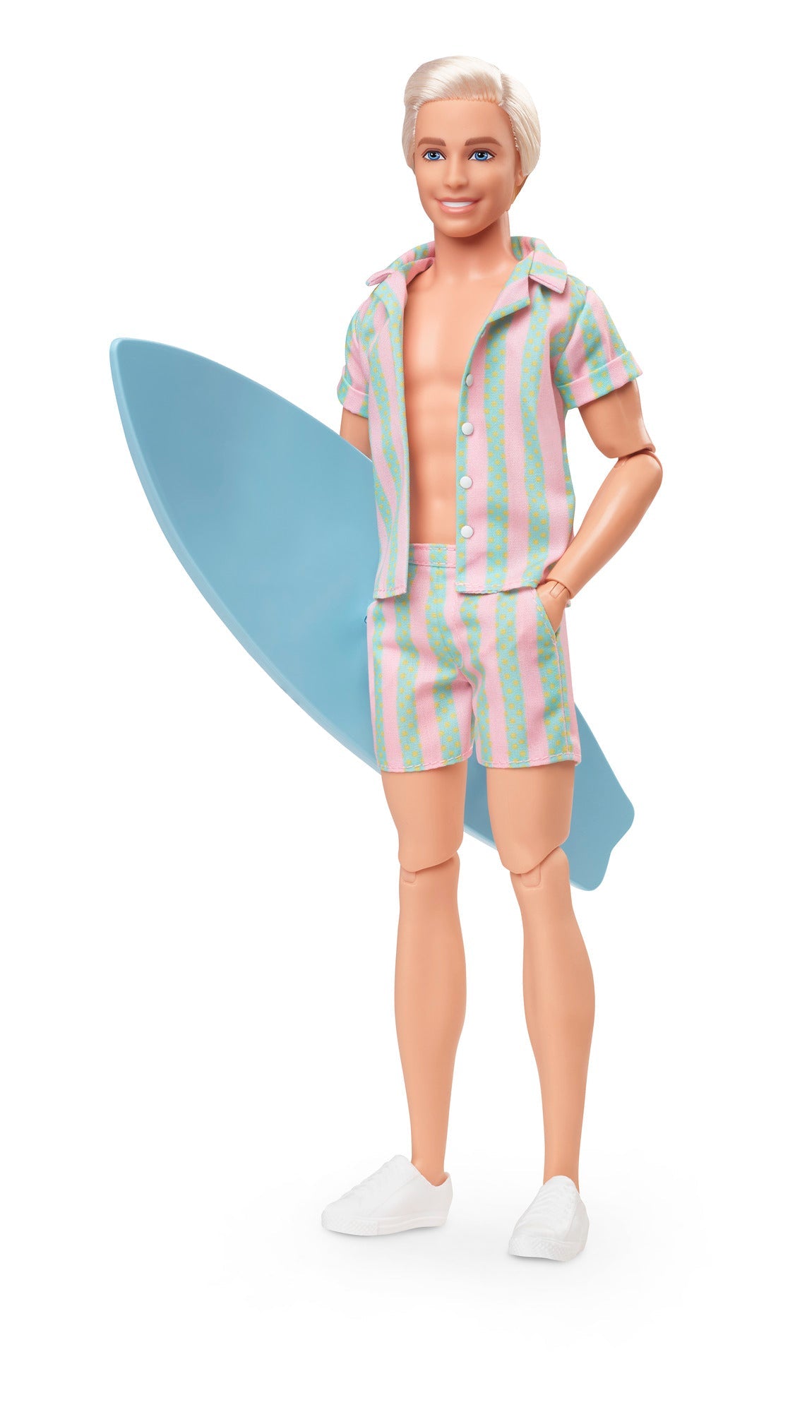 Barbie The Movie  Ken Doll Wearing Pastel Striped Beach Matching Set