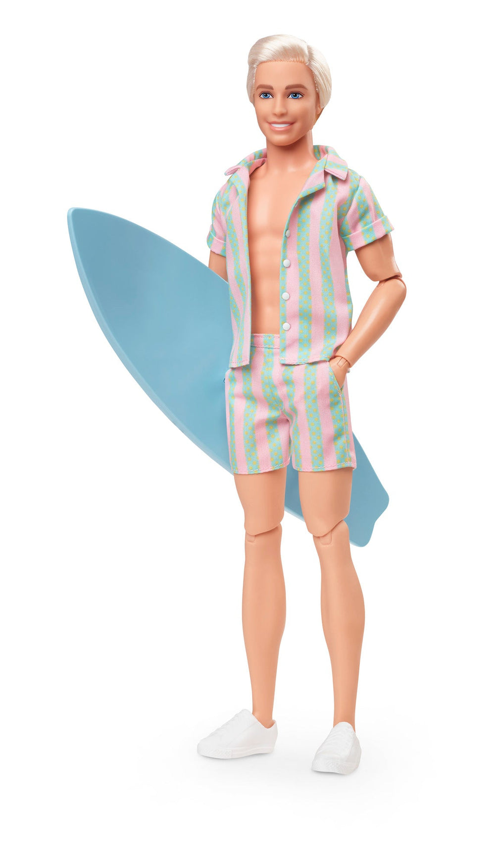 Barbie The Movie  Ken Doll Wearing Pastel Striped Beach Matching Set