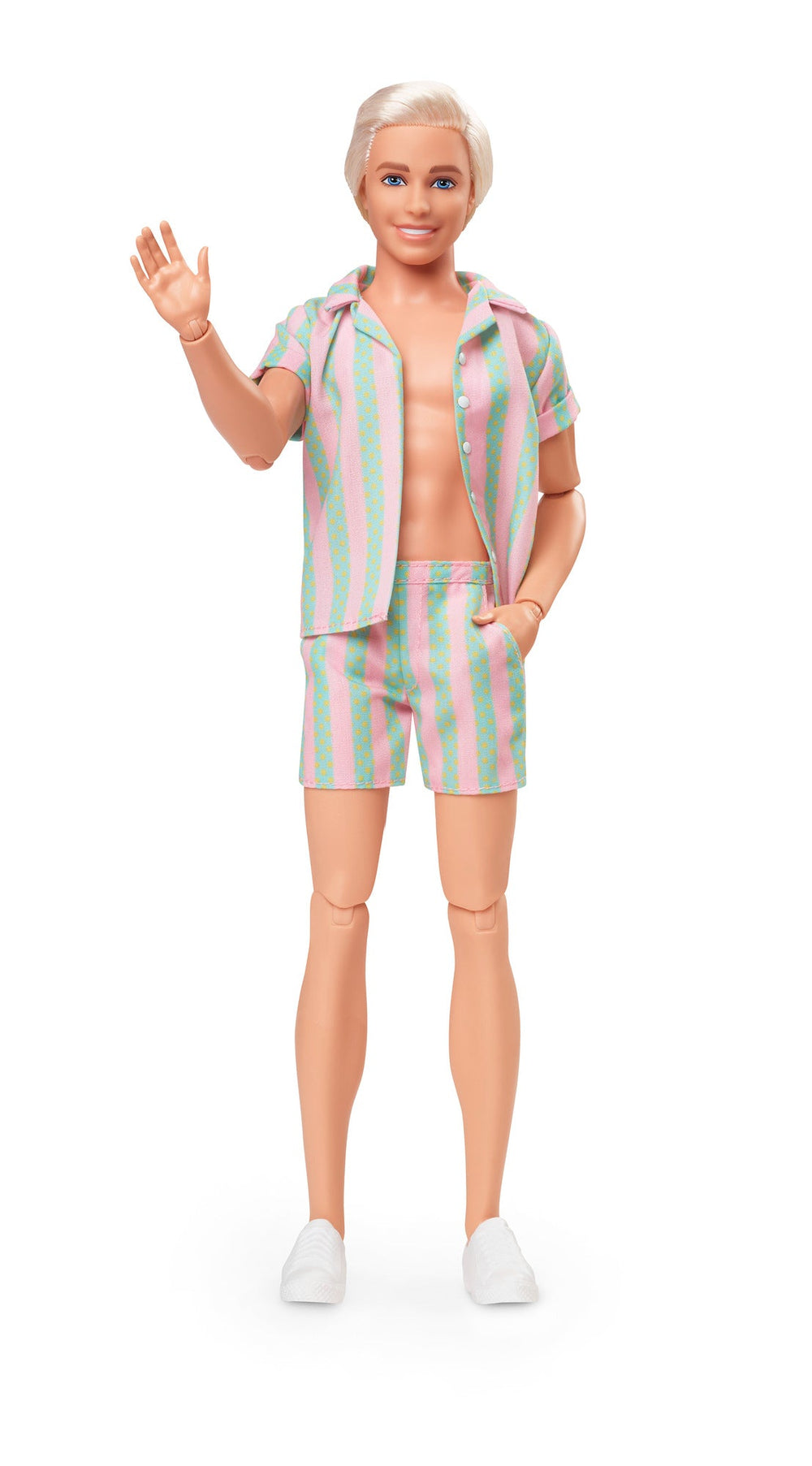 Barbie The Movie  Ken Doll Wearing Pastel Striped Beach Matching Set
