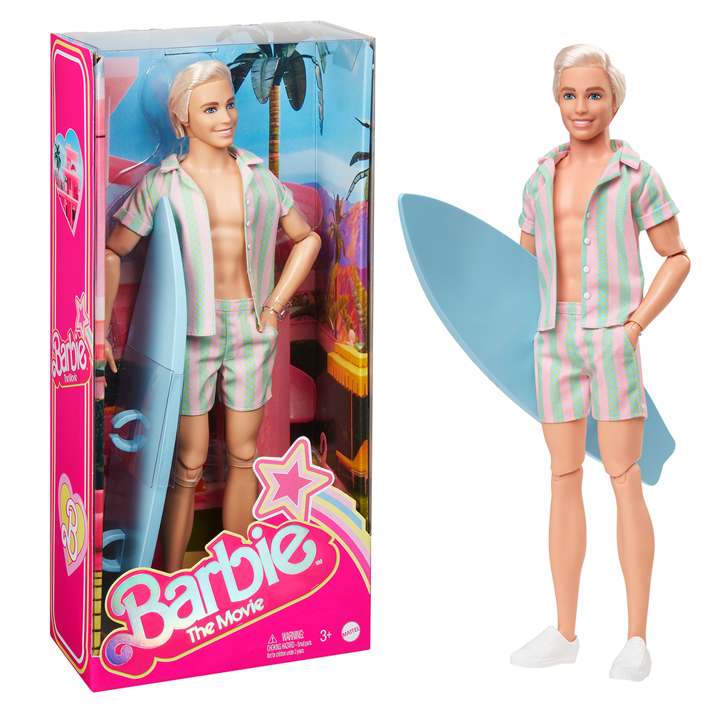 Barbie The Movie  Ken Doll Wearing Pastel Striped Beach Matching Set