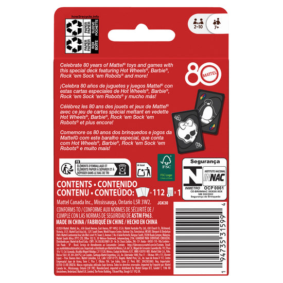 UNO Mattel 80th Anniversary Ruby Red Card Game