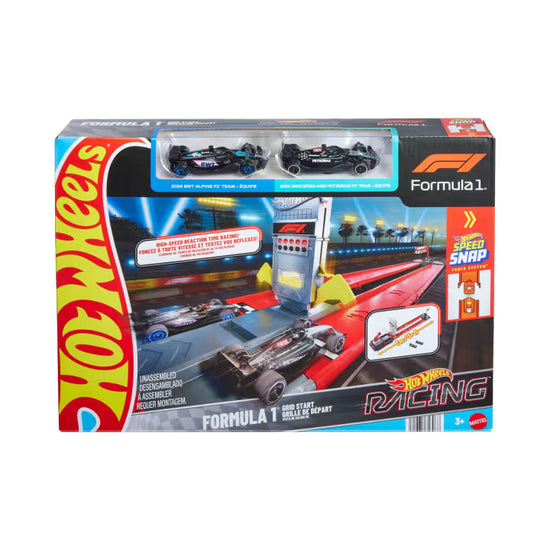 Hot Wheels Racing Formula 1® Grid Start Track Set & 2 Die-Cast F1® Cars in 1:64 Scale