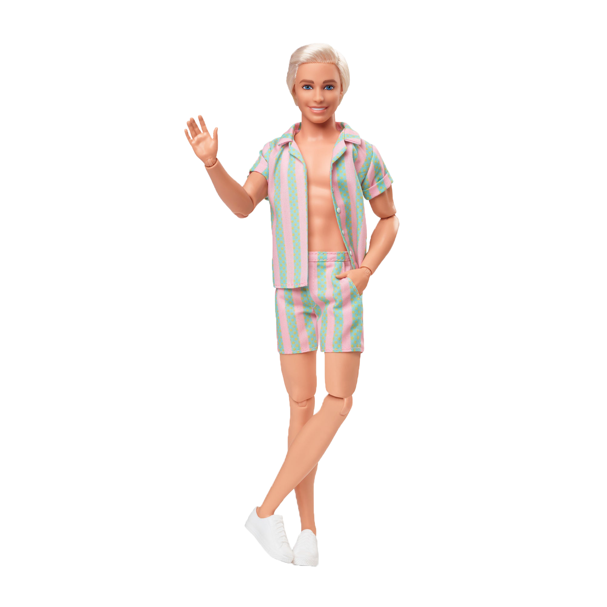 Barbie The Movie  Ken Doll Wearing Pastel Striped Beach Matching Set