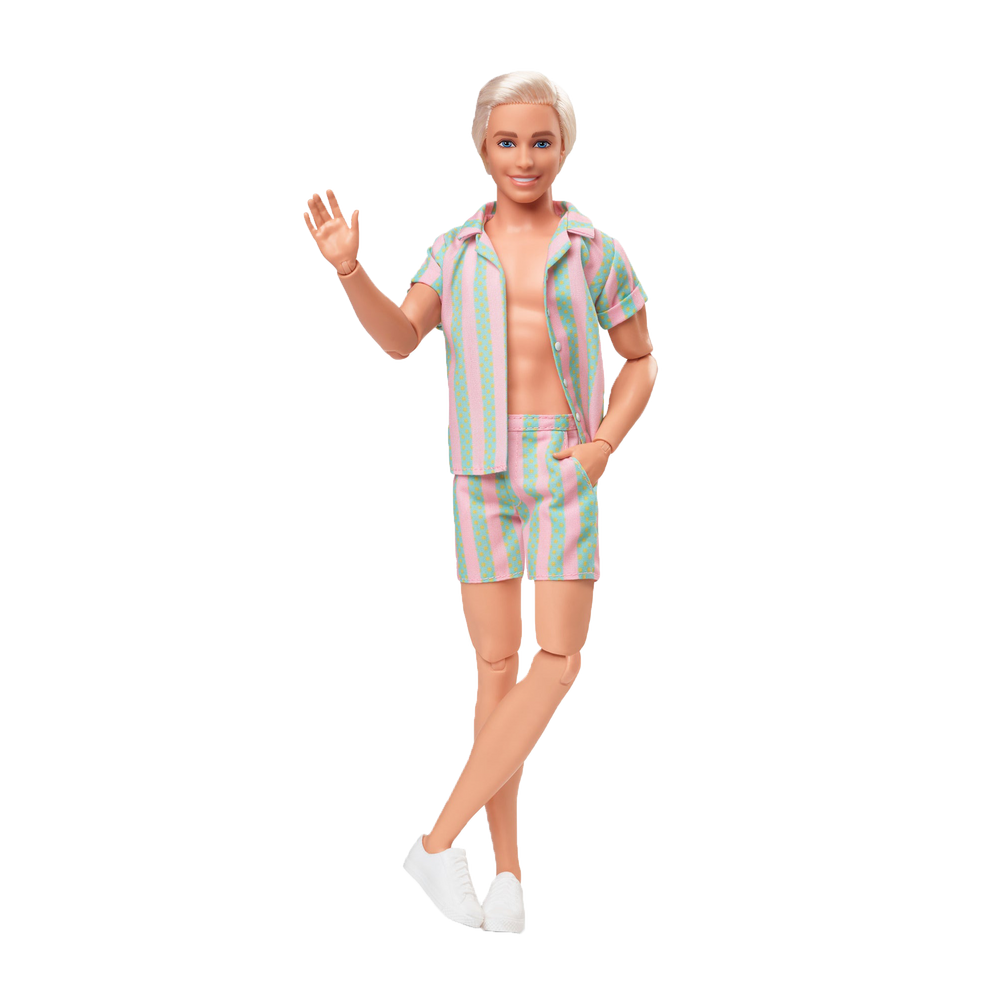 Barbie The Movie  Ken Doll Wearing Pastel Striped Beach Matching Set